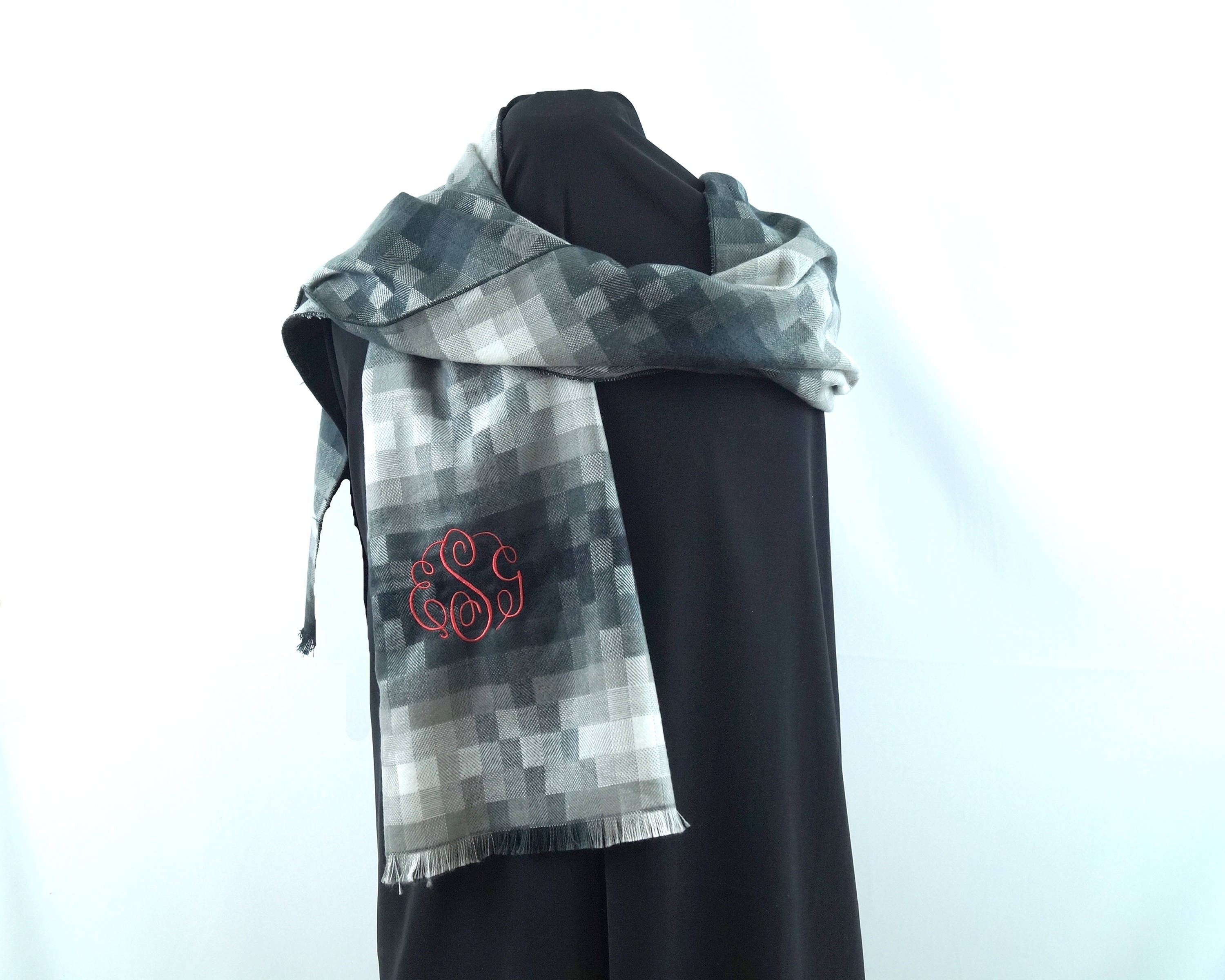 Monogrammed Oblong Scarf, Monogrammed Scarf, Oblong Scarf, Large