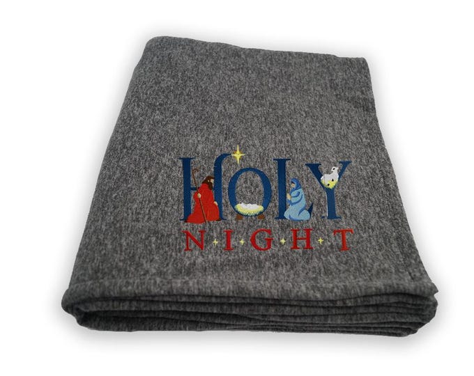 Christmas Throw Blanket, Holy Night, Christian Gift, Pastor Gift, Gray Throw,  Gift Idea, Large Throw,