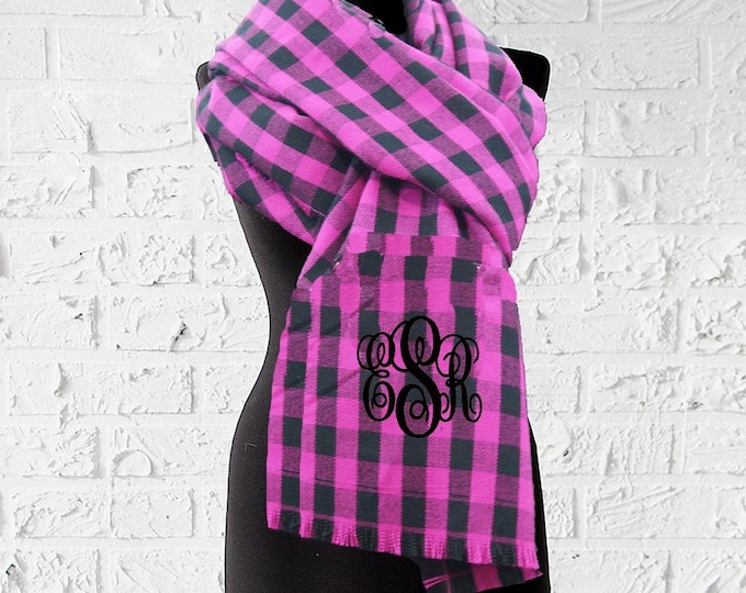 Monogrammed Plaid Scarf: Personalized Embroidered Shawl (14" x 72")