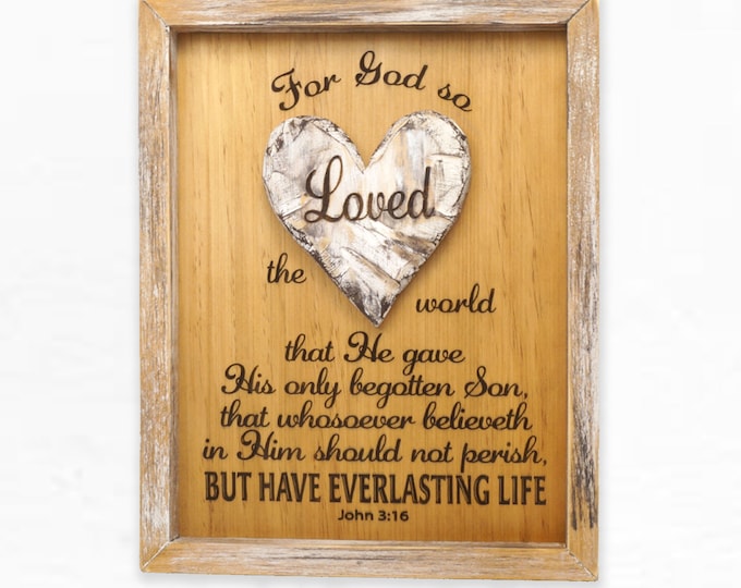 John 3:16, Scripture Art, Living Room Decor, Wedding Gift, Housewarming Gift, Love, Minister Gift, Christian Decor Gift, Farmhouse Style