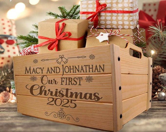 Personalized Crate: Laser Engraved Keepsake, Child's Christmas Box, Wedding Crate