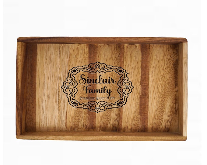 Personalized Acacia Wood Valet Tray: Engraved Ring & Trinket Dish