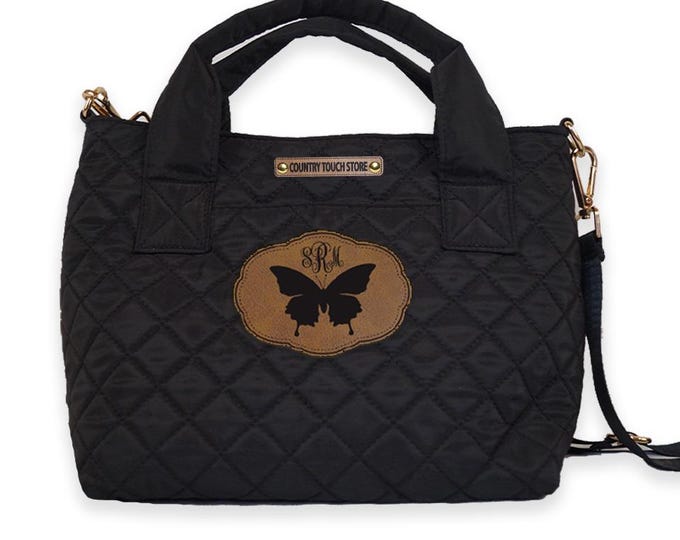 Personalized Butterfly Patch Purse, Purse with Zip Top and multi pockets, Crossbody Bag, Monogrammed Purse, Handbag, Shoulder Bag, Purse,