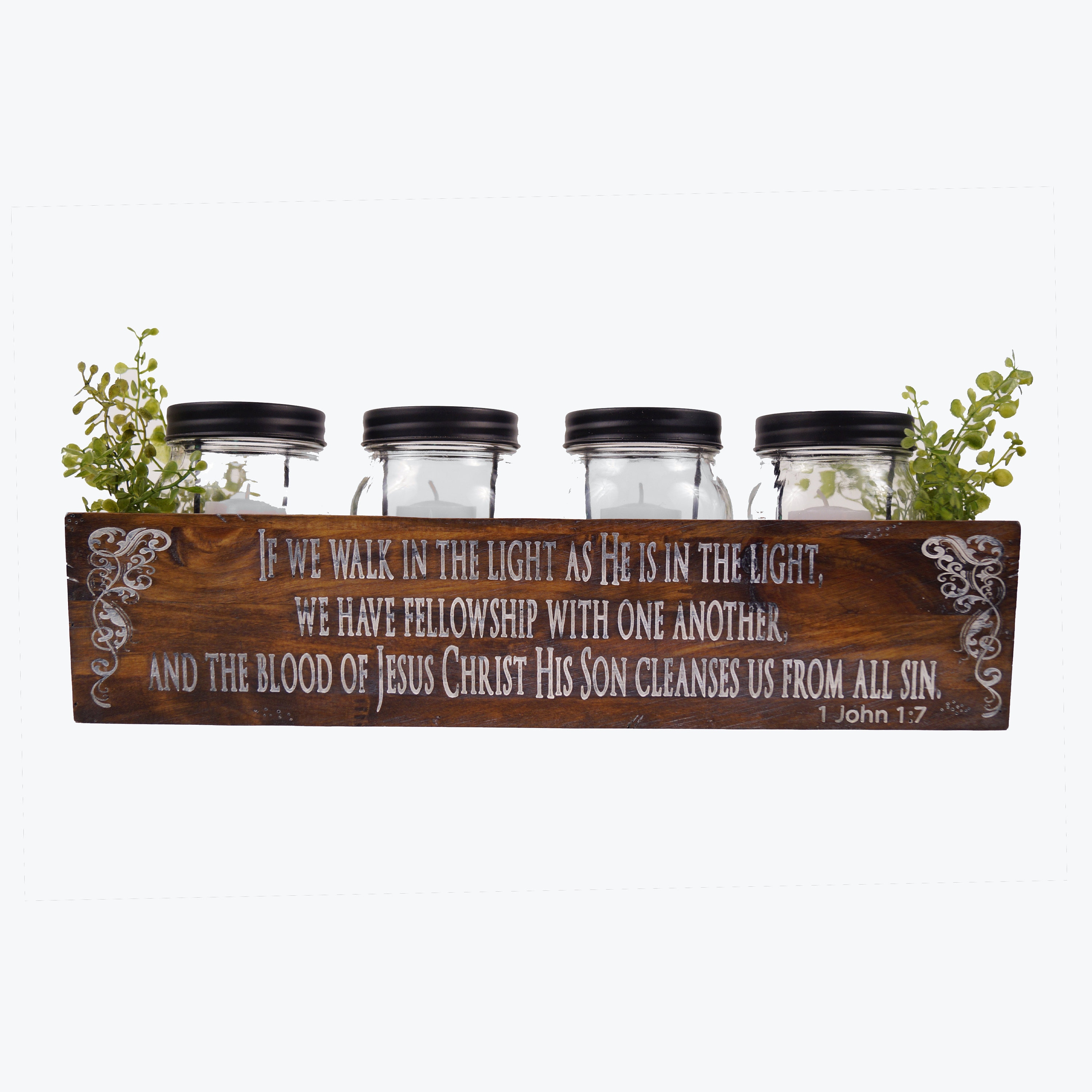 Scripture Verse Mason Jar Candle Holder, Christian Centerpiece, 1 John