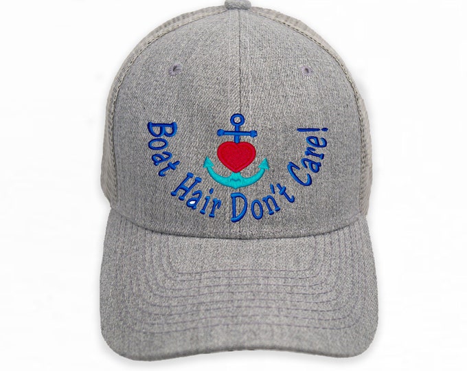 Boat Hair Don't Care Trucker Hat, Boat hat, Heart Anchor Design Hat, Trucker Hat