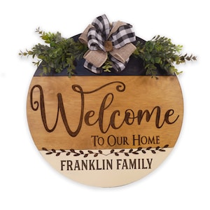 Personalized Welcome Sign: Laser Engraved Round Door Hanger