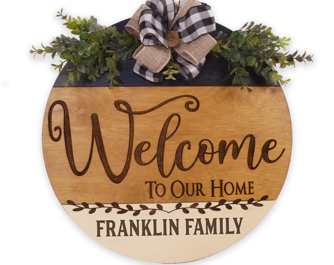 Personalized Welcome Sign, Welcome to our Home Sign, Personalized Door Hanger, Front Door Wreath, Porch Welcome Sign, Family Name Sign