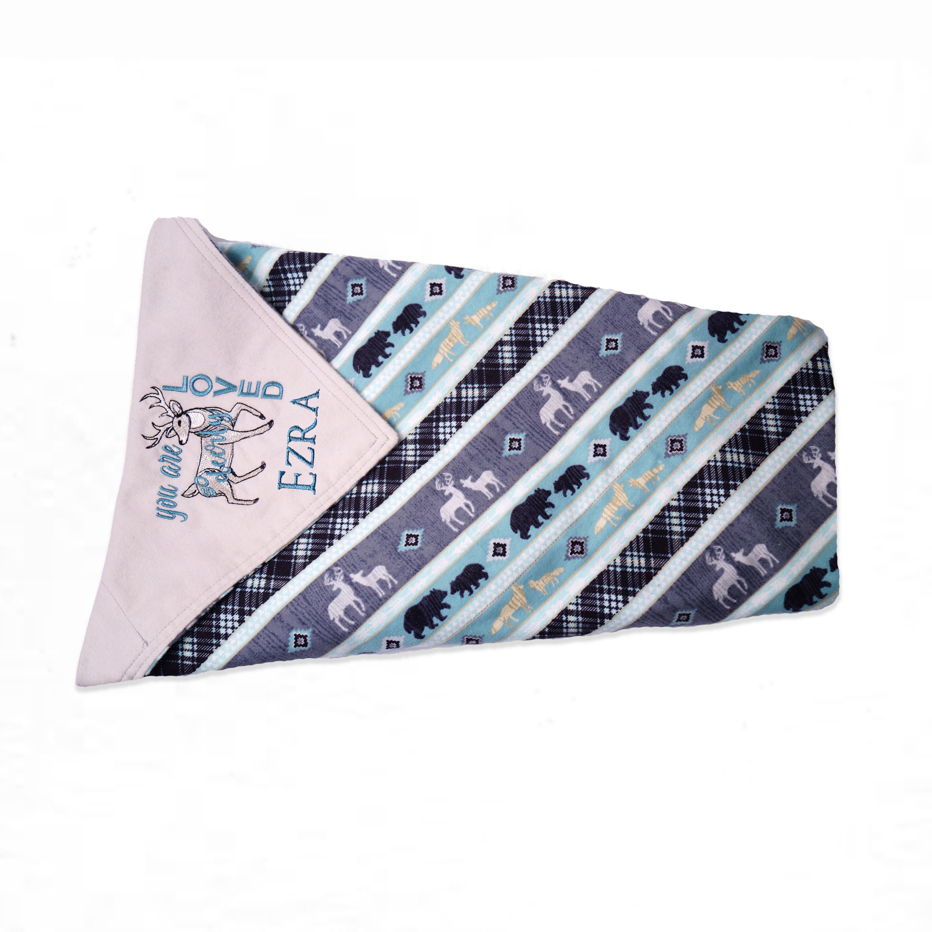 Personalized Deerly loved Baby Receiving Blanket, Northwoods Print