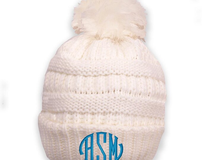 Personalized Beanie with removable faux fur Pom Pom, Personalized Beanie, Personalized Cap, Knitted Hat,