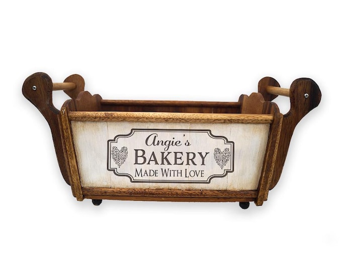 Personalized Acacia Wood Bread Tray: Embroidered Liner, Custom Engraved