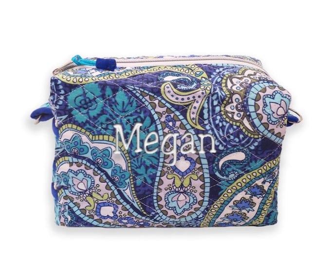 Personalized Quilted Cosmetic Bag: Large Fabric Travel Makeup Bag