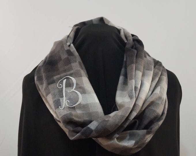 Monogrammed Infinity Scarf, Monogrammed Scarf, Infinity Scarf, Plaid Scarf, Monogram Gifts, Large Scarf, Gifts under 30, Gift for her ladies