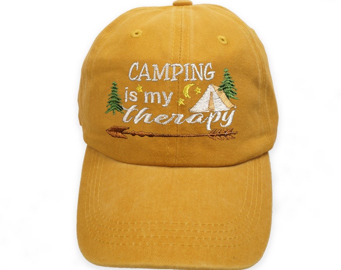 Camping is my Therapy Personalized Hat, Camper Cap, Camper Style,  Personalized Baseball Cap, Dad Hat, Soft Structure Hat, Father's Day
