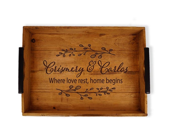 Personalized Engraved Wood Serving Tray: Distressed Solid Pine Wood Coffee Table Decor