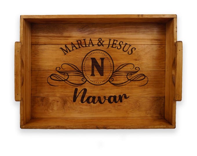 Personalized Wood Serving Tray: Engraved Tray, Custom Design Choices, Large Wood Tray, Distressed Wood tray, Gift Ideas