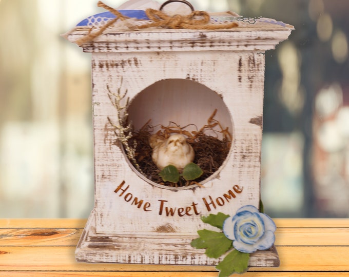 Home Tweet Home, Cute Birdhouse, Decorative Birdhouse, Floral Birdhouse, Bird in Birdhouse, Farmhouse Birdhouse, Rustic Birdhouse