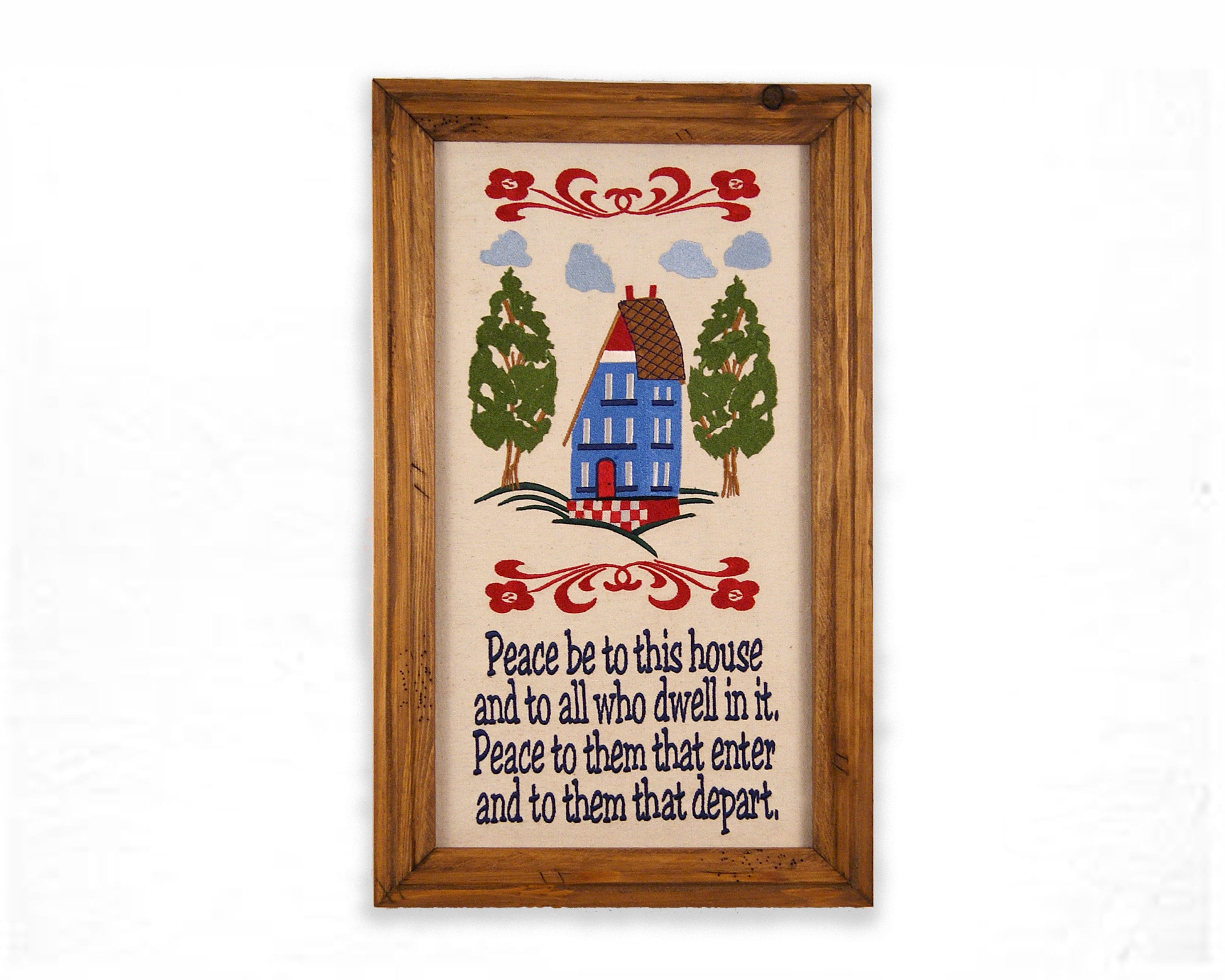 House Blessing,Large Framed Embroidered Art, Farmhouse Decor, Rustic