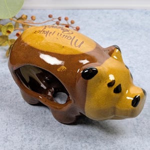 Vintage Segovia Spain Pig Sponge Holder, Spanish Folk Pottery, Amber Brown Drip Glaze Pig, Rustic Farmhouse Kitchen Decor