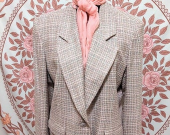 Vintage Hawksley & Wight Ladies Blazer, Size 12, Pink, Cream, Gray, woven, Fully lined, Shoulder pads