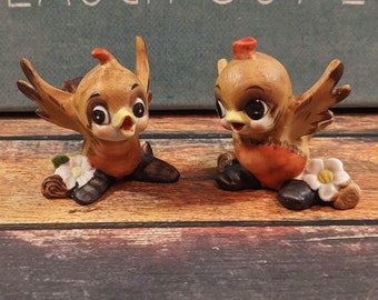 Vintage Josef Originals Pair of Baby Robin Figurines