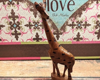 Vintage Giraffe Hand Carved Wood Figure from Kenya, African Safari Animal Statuette