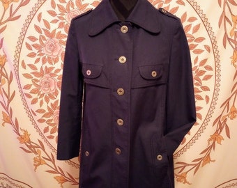 Vintage Croydor Women's Navy Blue Trench Coat, Size EU 36/ US Size 6