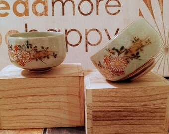 Vintage Japanese Sake or Tea Cups, Gold trim, Floral Motif, 2.25 inches tall 3 inch diameter