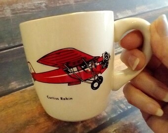 Vintage Mug "Curtiss Robin" High Wing Monoplane Aircraft / collectible aviation coffee mugs / Aviator Memorabilia