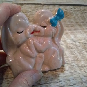 Vintage Porcelain Kissing Bunnies Figurine, Made in Japan, Kissy Face Bunnies, Kitschy Mid Century decor, Collectible Knick Knacks image 2