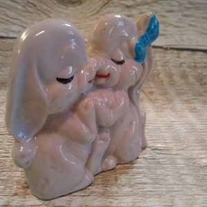 Vintage Porcelain Kissing Bunnies Figurine, Made in Japan, Kissy Face Bunnies, Kitschy Mid Century decor, Collectible Knick Knacks image 3