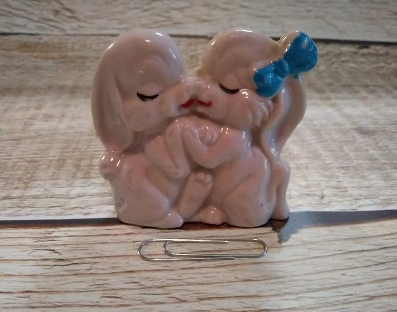 Vintage Porcelain Kissing Bunnies Figurine, Made in Japan, Kissy Face Bunnies, Kitschy Mid Century decor, Collectible Knick Knacks image 6