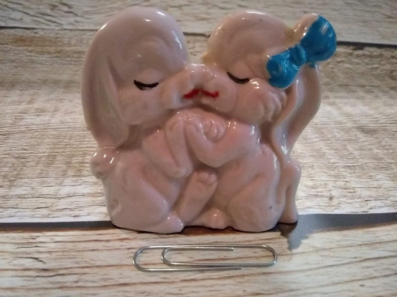 Vintage Porcelain Kissing Bunnies Figurine, Made in Japan, Kissy Face Bunnies, Kitschy Mid Century decor, Collectible Knick Knacks image 1