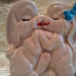 Vintage Porcelain Kissing Bunnies Figurine, Made in Japan, Kissy Face Bunnies, Kitschy Mid Century decor, Collectible Knick Knacks image 5