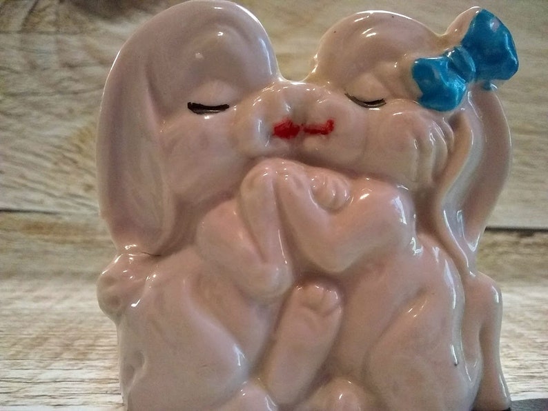 Vintage Porcelain Kissing Bunnies Figurine, Made in Japan, Kissy Face Bunnies, Kitschy Mid Century decor, Collectible Knick Knacks image 5