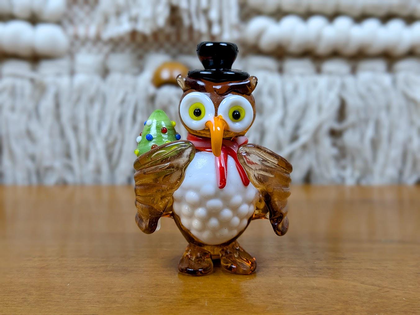 Vintage Hand Blown Glass Collectible Owl Figurine