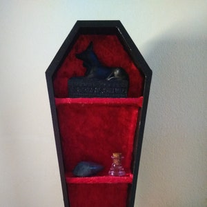 Handmade Miniature Red Velvet Lined Coffin Display Shelf Alternative Goth Death Decor Samhain image 2