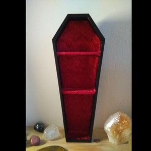 Handmade Miniature Red Velvet Lined Coffin Display Shelf Alternative Goth Death Decor Samhain image 1