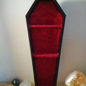 Handmade Miniature Red Velvet Lined Coffin Display Shelf Alternative Goth Death Decor Samhain image 3