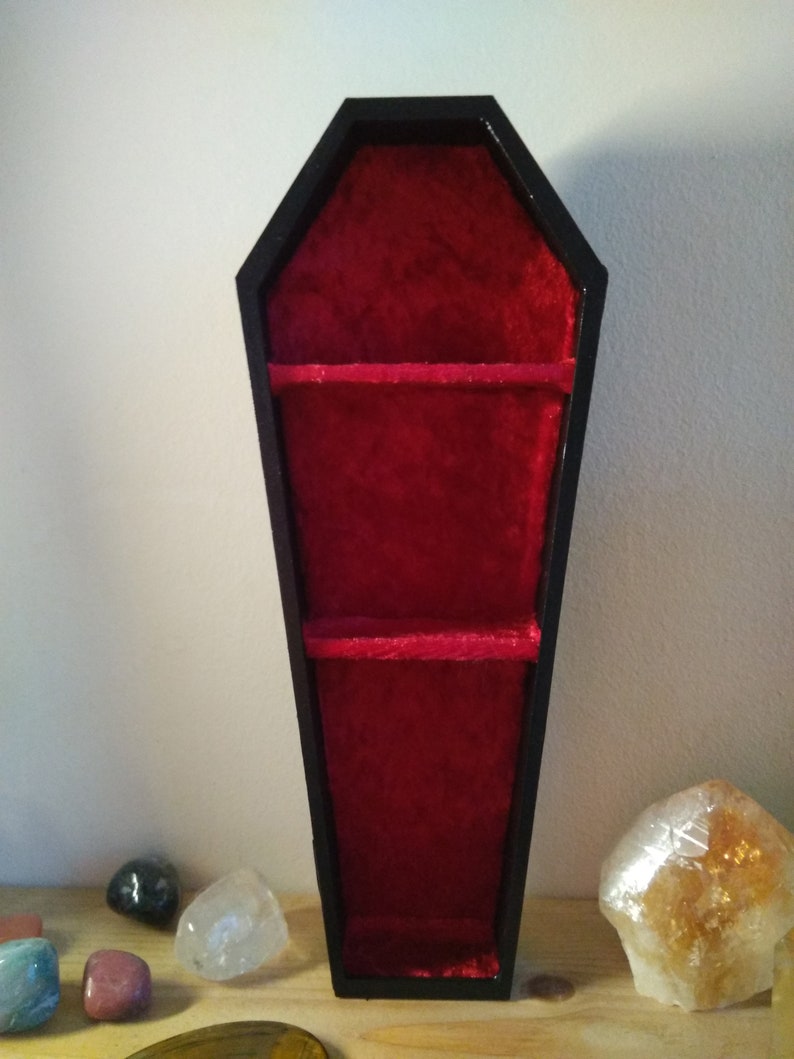 Handmade Miniature Red Velvet Lined Coffin Display Shelf Alternative Goth Death Decor Samhain image 3