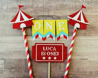 Circus Theme Cake Topper, Carnival Party, ONE, Cake Topper, Circus Tent