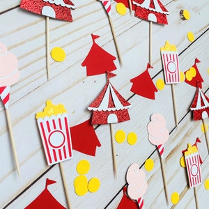 Circus Cupcake Toppers, Carnival Cupcake Toppers, Tent, Cotton Candy, Popcorn, Cupcake Toppers image 2