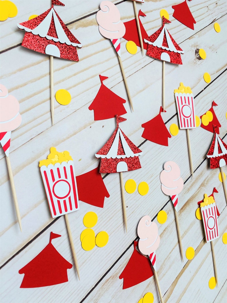 Circus Cupcake Toppers, Carnival Cupcake Toppers, Tent, Cotton Candy, Popcorn, Cupcake Toppers image 2