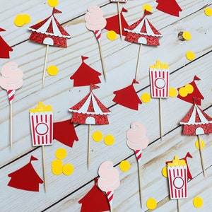 Circus Cupcake Toppers, Carnival Cupcake Toppers, Tent, Cotton Candy, Popcorn, Cupcake Toppers image 3