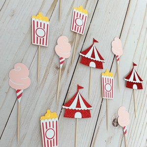 Circus Cupcake Toppers, Carnival Cupcake Toppers, Tent, Cotton Candy, Popcorn, Cupcake Toppers image 5