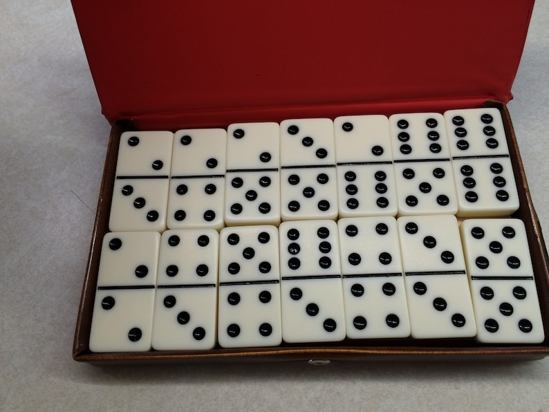28 Vintage Domino Set by Cardinal Texas 42 Brown Case