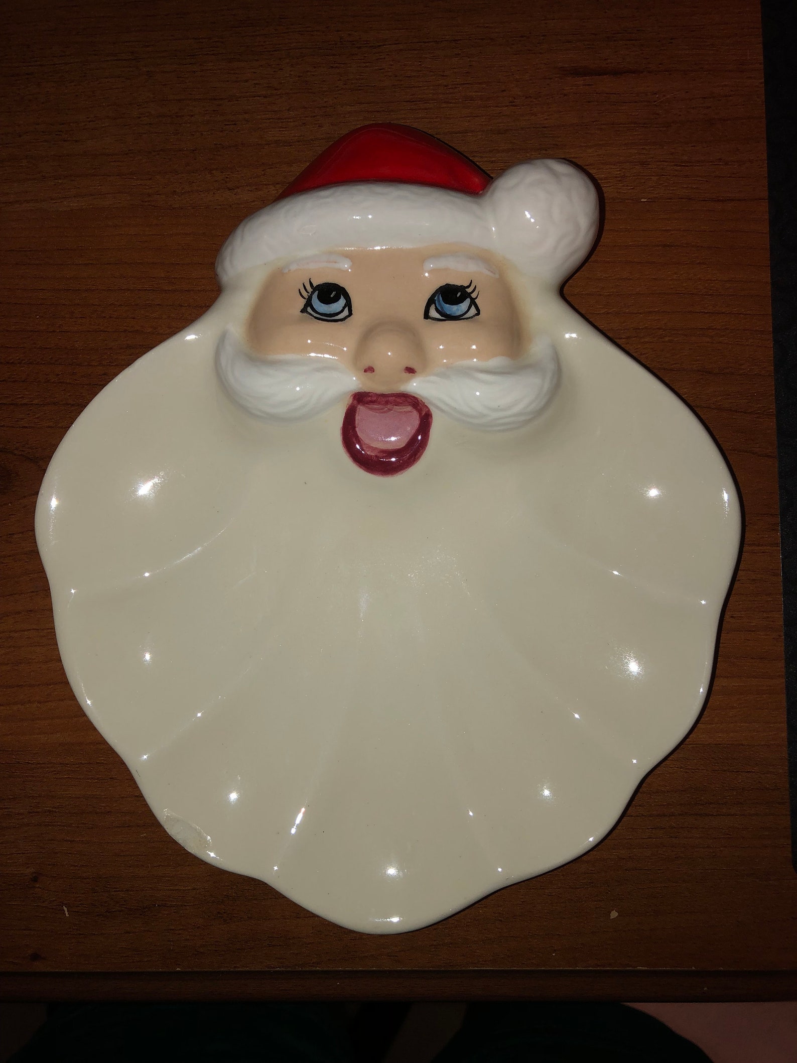 Santa Claus Face Ceramic Christmas Candy Dish 1982 Handmade Etsy