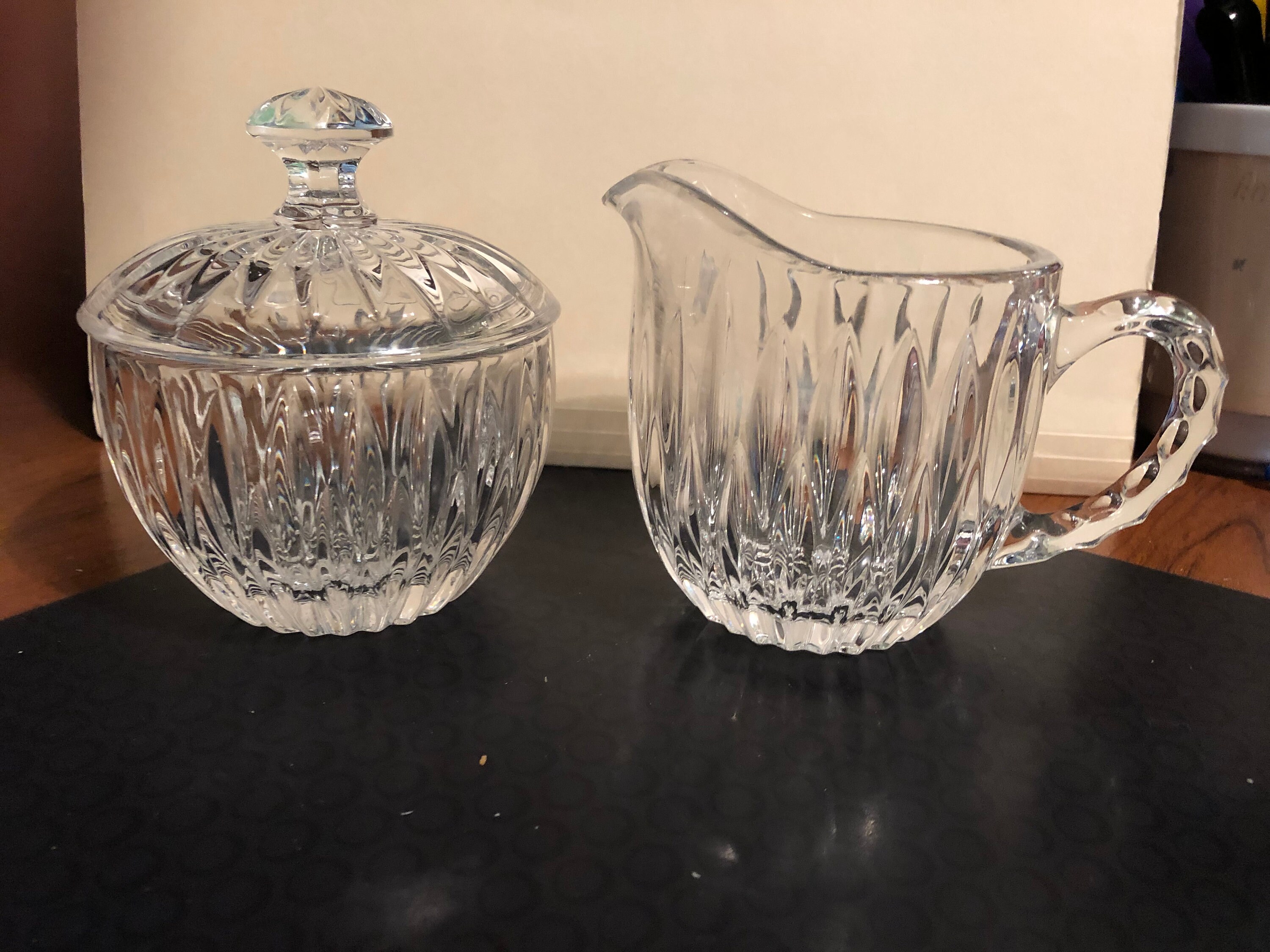 Vintage Crystal Sugar Bowl w/Lid and Matching Creamer Set Etsy