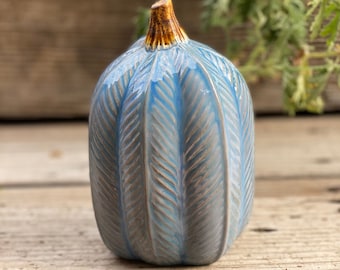 Hand Painted Knit Ceramic Pumpkin | Fall Halloween Decor (6.5” Tall)
