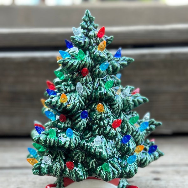 Hand Painted Ceramic 9" Fir Christmas Tree and Triangle Base