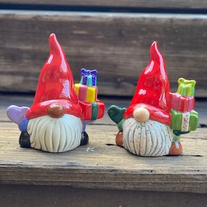 Hand Painted Ceramic Holiday 6&quot; Gnome with Presents